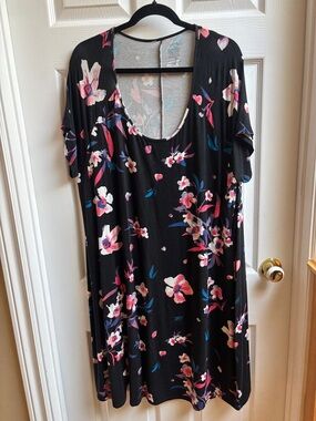 George Black Top with Pink and Blue Floral Print